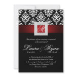 Elegant Wedding Damask Jewels Red Black White Announcements