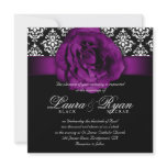 Elegant Wedding Damask Purple Rose Black White Custom Invitations