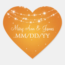 Elegant Wedding Date Sparkling Chain Orange Heart Stickers