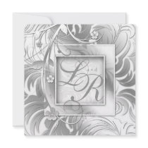 Elegant Wedding Floral Metallic Silver White Personalized Invite