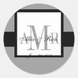 Elegant Wedding Monograms Black Grey Grey Label Sticker