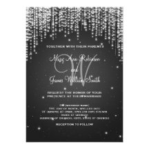 Elegant Wedding Night Dazzle Black Personalized Announcements