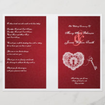 Elegant Wedding Program Key To My Heart Red Custom Flyer