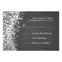 Elegant Wedding RSVP Sparkling Wave Black Invitation