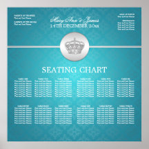 Elegant Wedding Seating Chart Royal Crown Blue Posters