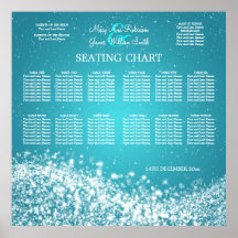 Elegant Wedding Seating Chart Sparkling Wave Blue Posters