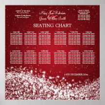Elegant Wedding Seating Chart Sparkling Wave Red Poster