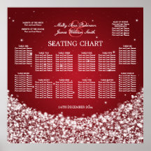 Elegant Wedding Seating Chart Star Sparkle Red Print