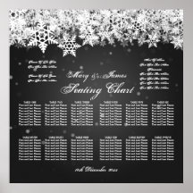 Elegant Wedding Seating Chart Winter Snow Black Posters