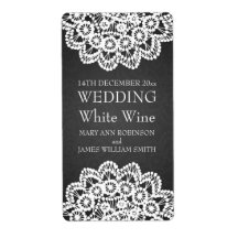 Elegant Wedding Wine Label Vintage Lace Black