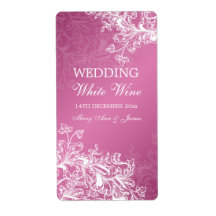 Elegant Wedding Wine Label Vintage Swirls Pink