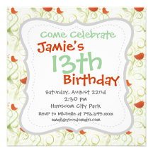 Elegant Whimsical Orange Birds on Green Branches Custom Announcements