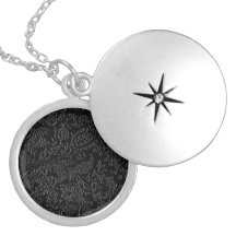 Elegant white floral pattern on a black background personalized necklace
