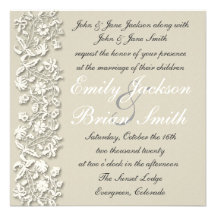 Elegant white gray lace formal wedding invitations