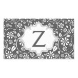 Elegant white, grey floral pattern monogram business cards