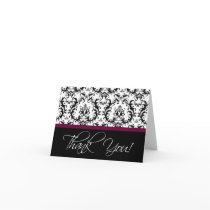 Elegant Wine Red Black Damask Thank You Cards