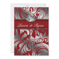 Elegant Xmas Wedding Diamond Leaf Swirl Silver Red