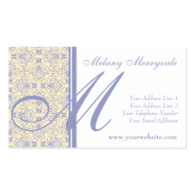Elegant Yellow and Purple Scrollwork Damask Business Cards