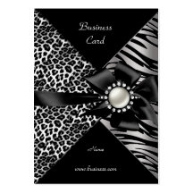 Elegant Zebra Leopard Black Silver Bow Diamond Business Card Templates