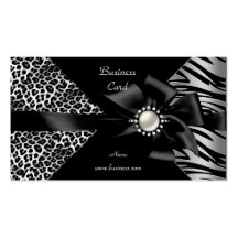 Elegant Zebra Leopard Black Silver Diamond Business Card Template