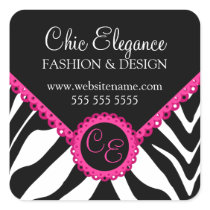 Elegant Zebra Print and Pink Lace Square Stickers