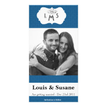 Elegante Blue Damasks photo card
