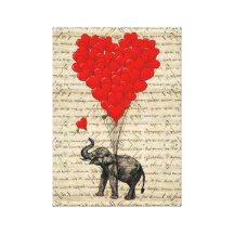 Elephant and heart shaped balloons canvas print