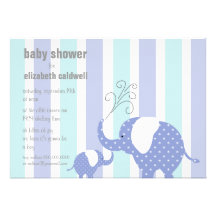 Elephant Baby Shower - Blue Personalized Announcement