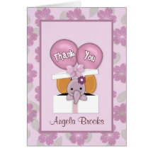 ELEPHANT Baby Shower CJ Orchid Thank You Note Card