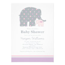 Elephant Baby Shower Invitation | Purple Pink Grey