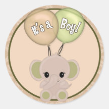 ELEPHANT Baby Shower It's a Boy! seal NJE #05B Sticker