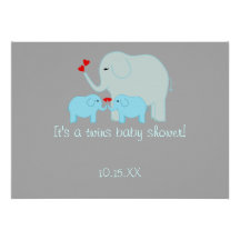 Elephant Baby Shower Twin Boys Invitation