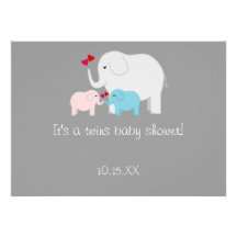 Elephant Baby Shower Twins Boy Girl Personalized Invitation