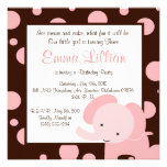 elephant birthday party invite cute fun brown pink