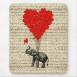 Éléphant et ballons en forme de coeur tapis de souris