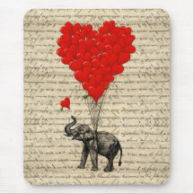 Éléphant et ballons en forme de coeur tapis de souris