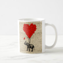 Éléphant et ballons en forme de coeur tasse
