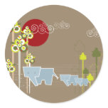Elephant Family in the Forest Label / Sticker