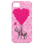 Elephant holding heart on pink damask iPhone 5 cases