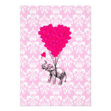 Éléphant mignon drôle et damassé rose faire-parts