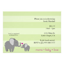 Elephant Mom & Baby Shower Invite Green