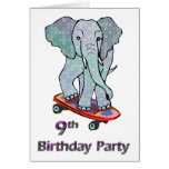 Elephant on Skateboard 9th Birthday Card