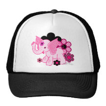 Éléphant rose avec le pois et les marguerites de c casquette