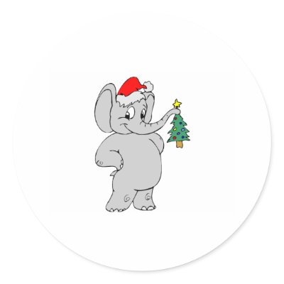 Elephant (Santa Hat) Round Sticker by TeeZazzle