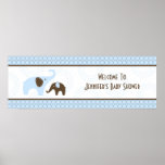Elephant Stitch Blue Baby Shower Banner Poster