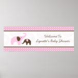 Elephant Stitch Pink Baby Shower Banner Poster