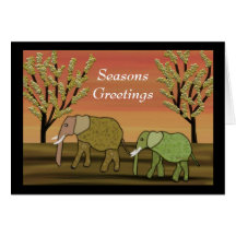 Elephant Sunset Seasons Greetings Card