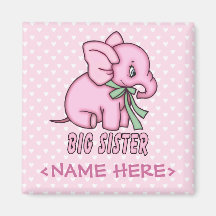 Elephant Toy Big Sister Refrigerator Magnets