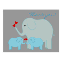 Elephant Twins in Blue Thank You Postcard