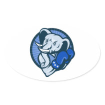 Elephant With Boxing Gloves Democrat Mascot Oval Sticker